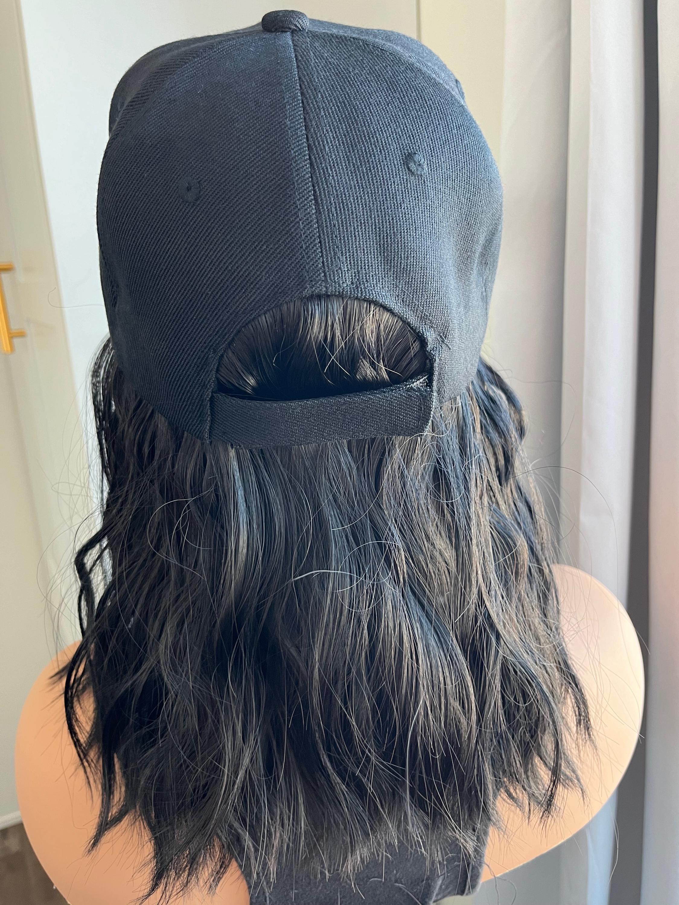 Hat Wigs Black Hair Baseball Cap for women alopecia chemo Wigs