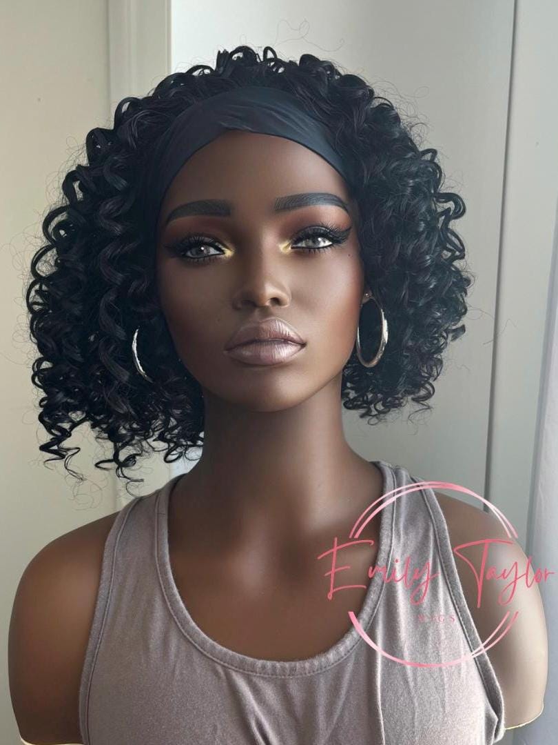 Headband curly wig | Premium Synthetic fibers| color 1b