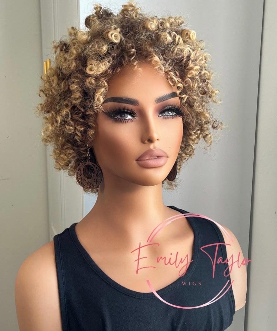 Blonde curly Afro wig Premium Synthetic fiber| availabile in color 33/27 1b/613  blonde for women with hair loss chemo alopecia