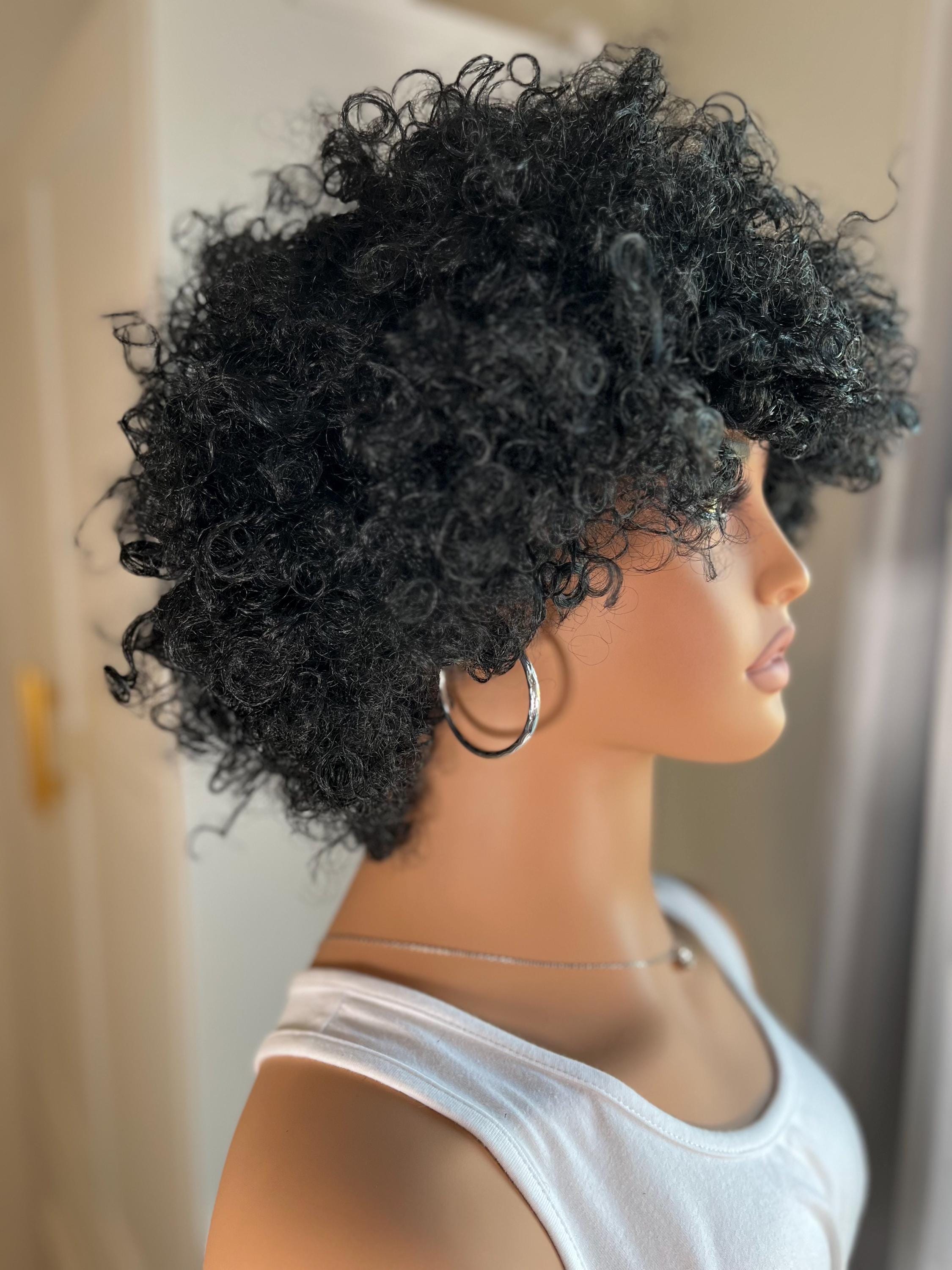 Afro curly Wig short Premium Synthetic fiber wig Black color #1 daily wear event wig