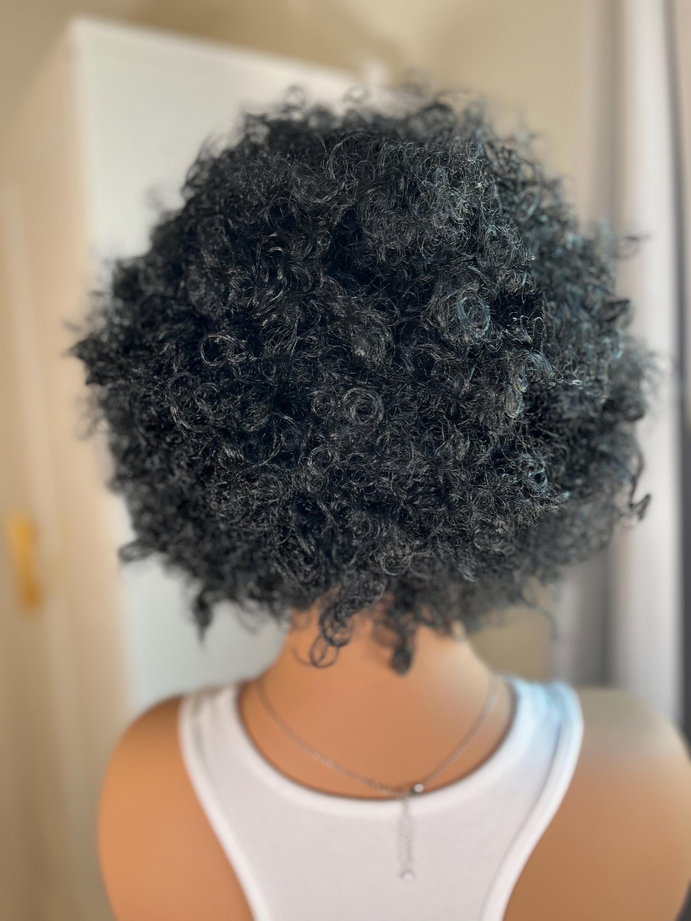 Afro curly Wig short Premium Synthetic fiber wig Black color #1 daily wear event wig