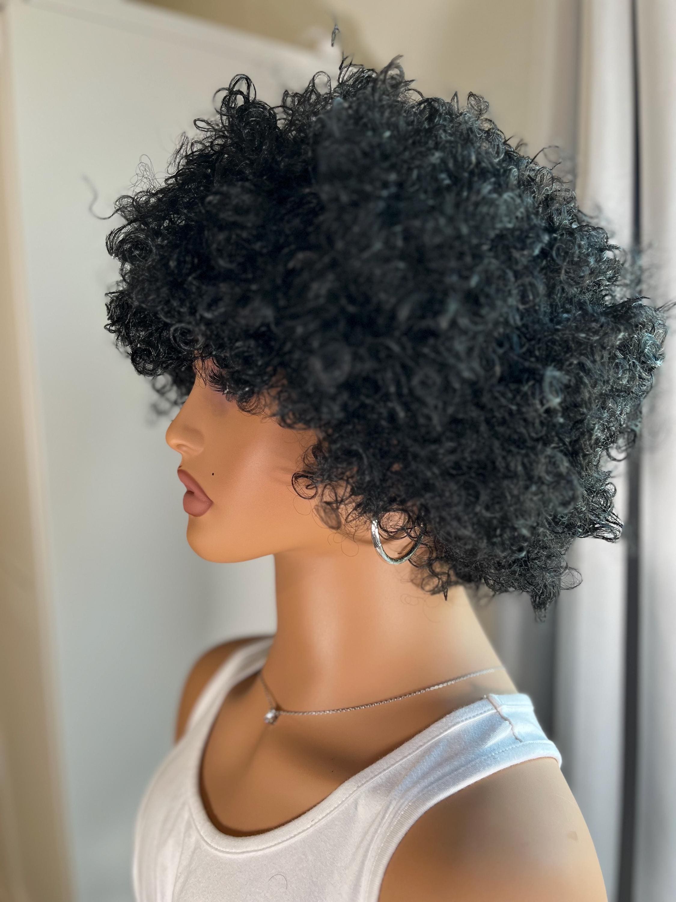 Afro curly Wig short Premium Synthetic fiber wig Black color #1 daily wear event wig