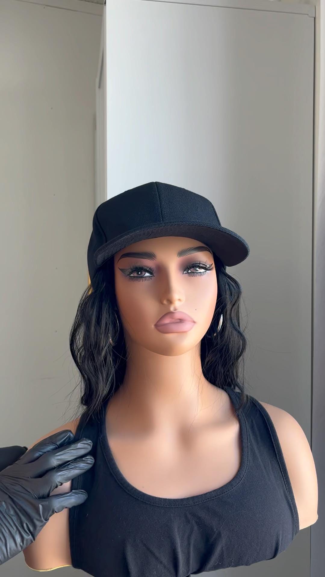 Hat Wigs Black Hair Baseball Cap for women alopecia chemo Wigs