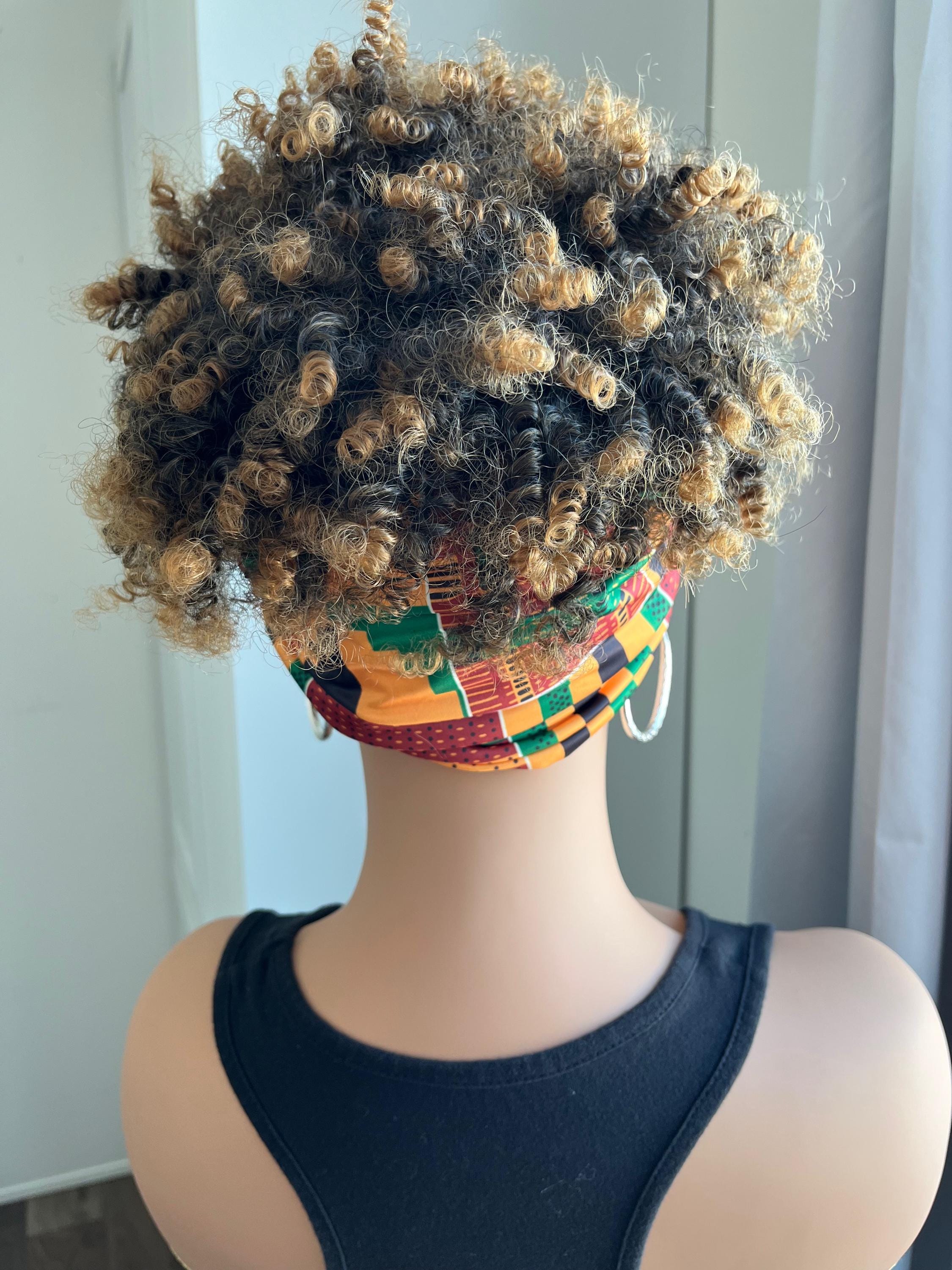 Black Headband Afro Wig Afrocentric Style Colorful Headband Synthetic Wig Curly Wig, Natural Hair Look Protective Style african pattern