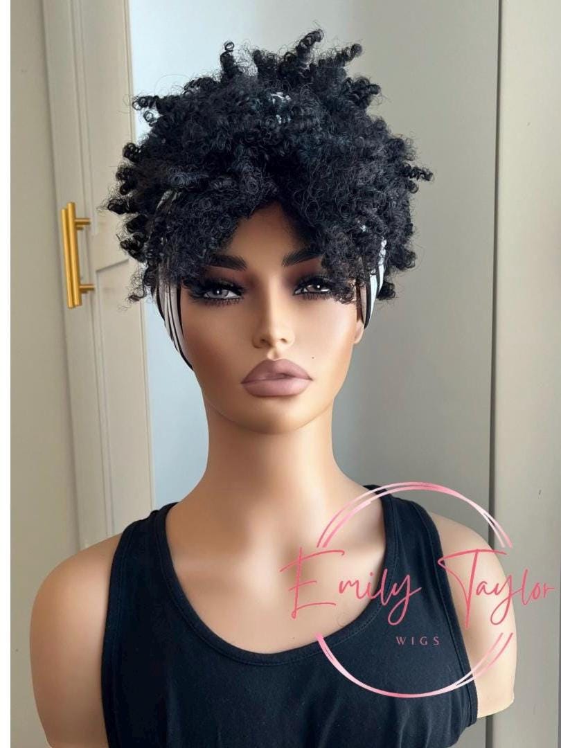 Black Headband Afro Wig Afrocentric Style Colorful Headband Synthetic Wig Curly Wig, Natural Hair Look Protective Style african pattern