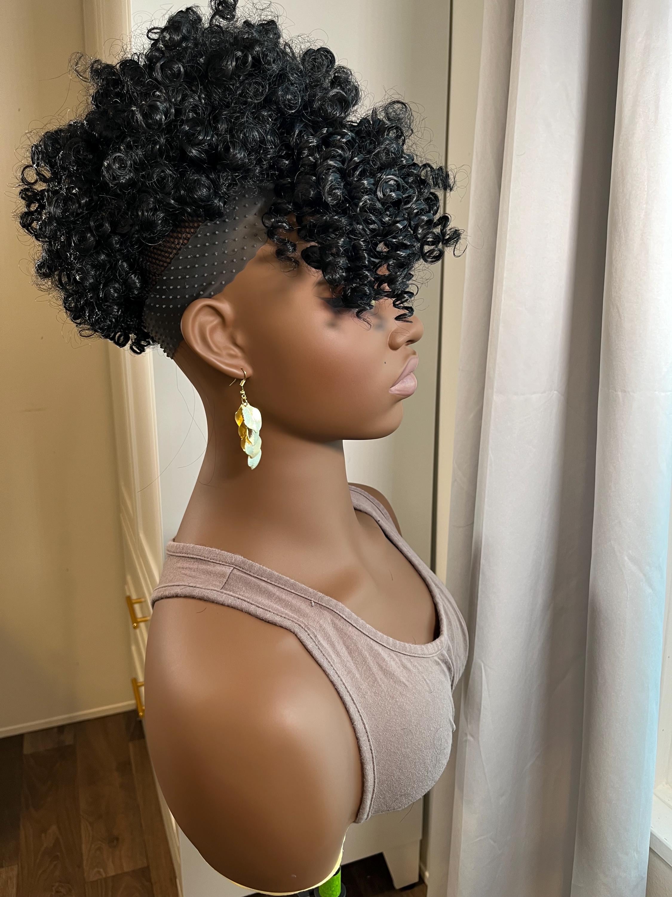 Black wig toppers| Easy and Quick | Premium Synthetic Fibers | curly Mohawk | locs | curly bang and bun