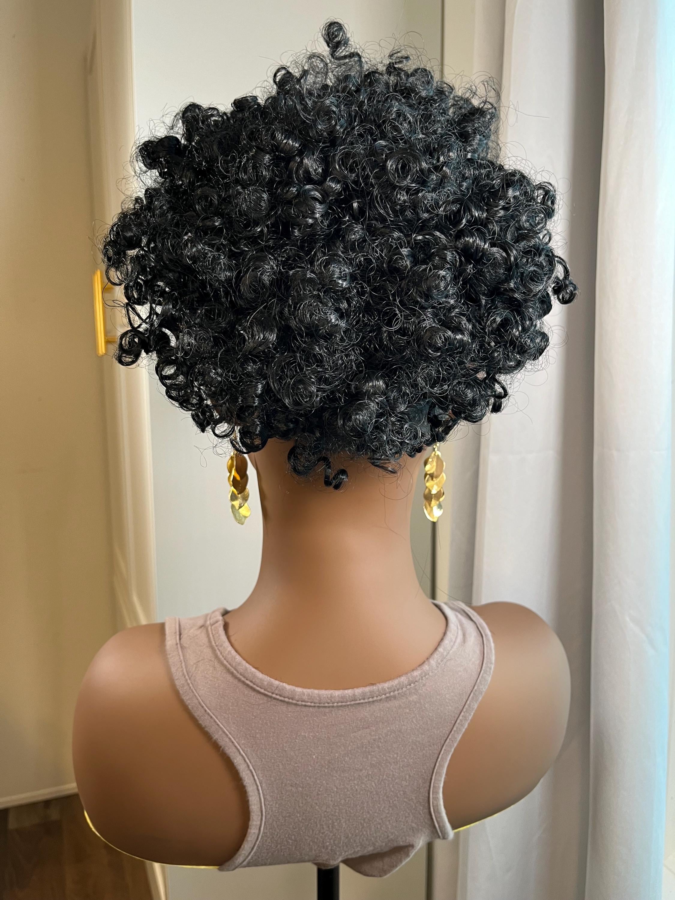 Black wig toppers| Easy and Quick | Premium Synthetic Fibers | curly Mohawk | locs | curly bang and bun