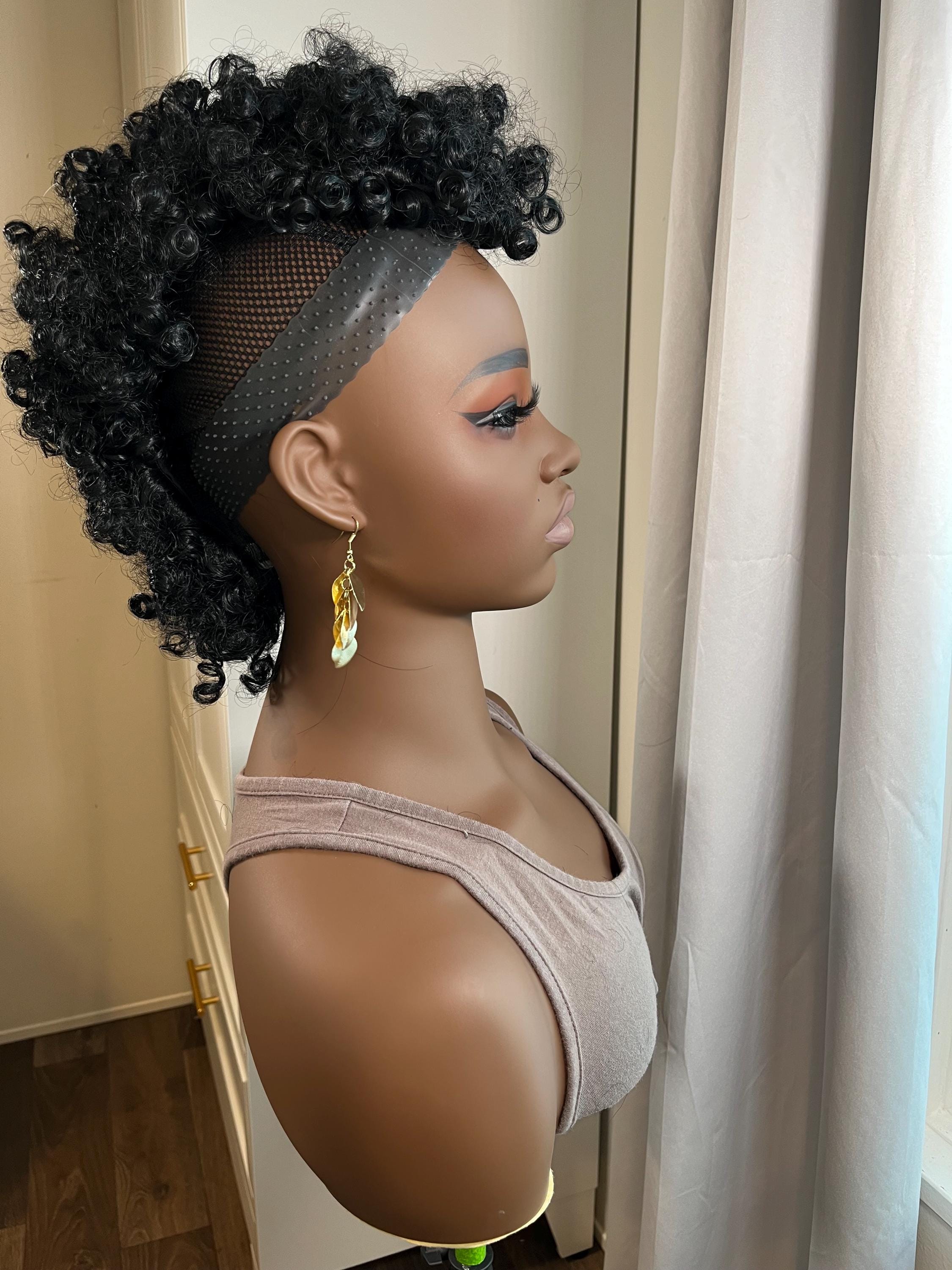 Black wig toppers| Easy and Quick | Premium Synthetic Fibers | curly Mohawk | locs | curly bang and bun