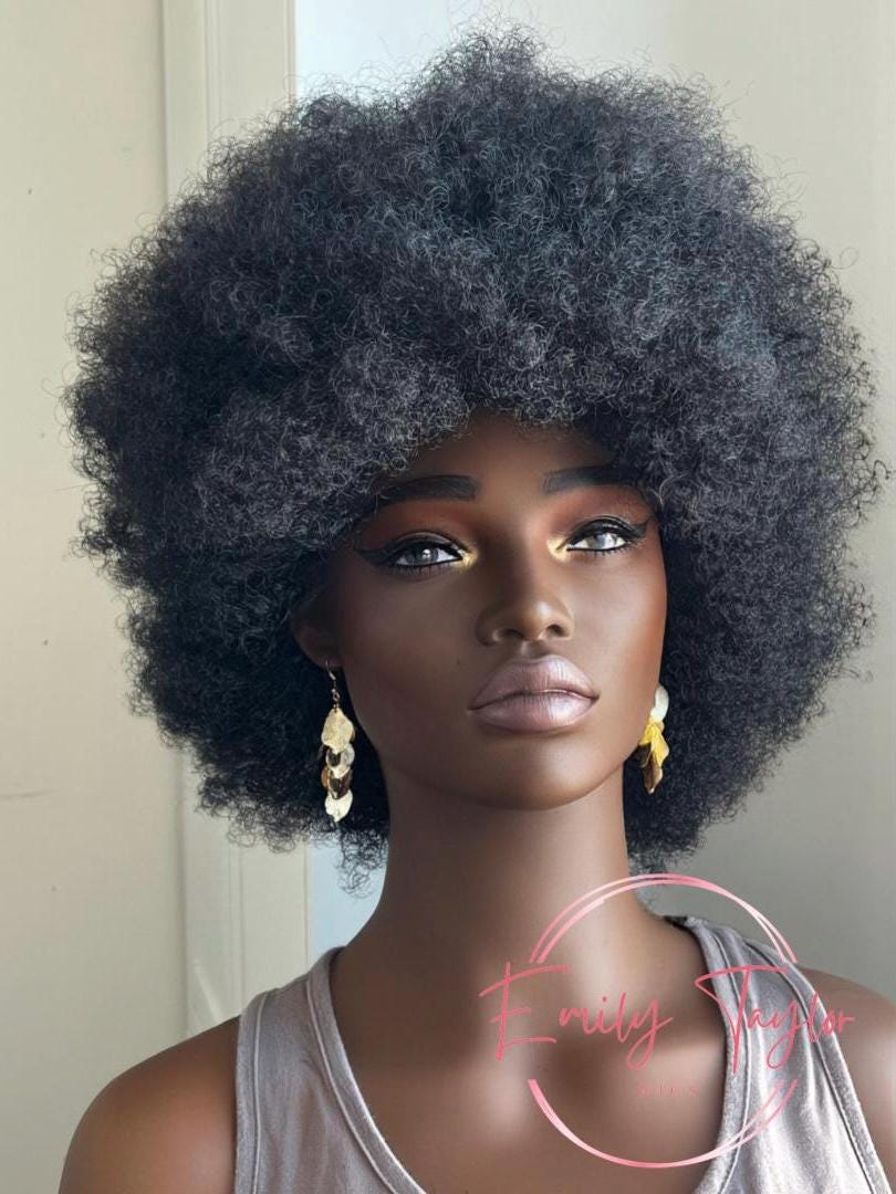 Afro Wig kinky black wig Premium Synthetic fibers Black short medium big wig