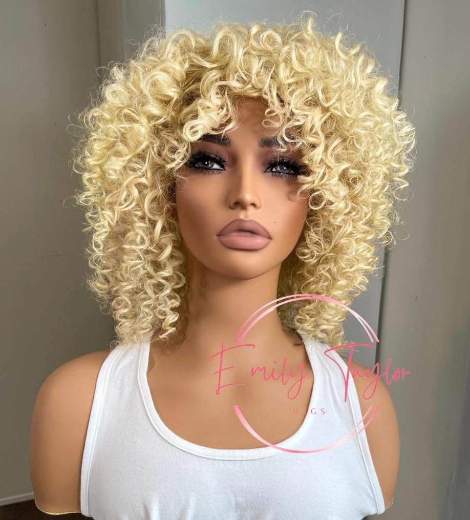 Blonde curly Afro wig Premium Synthetic fiber wig different color black curly wig