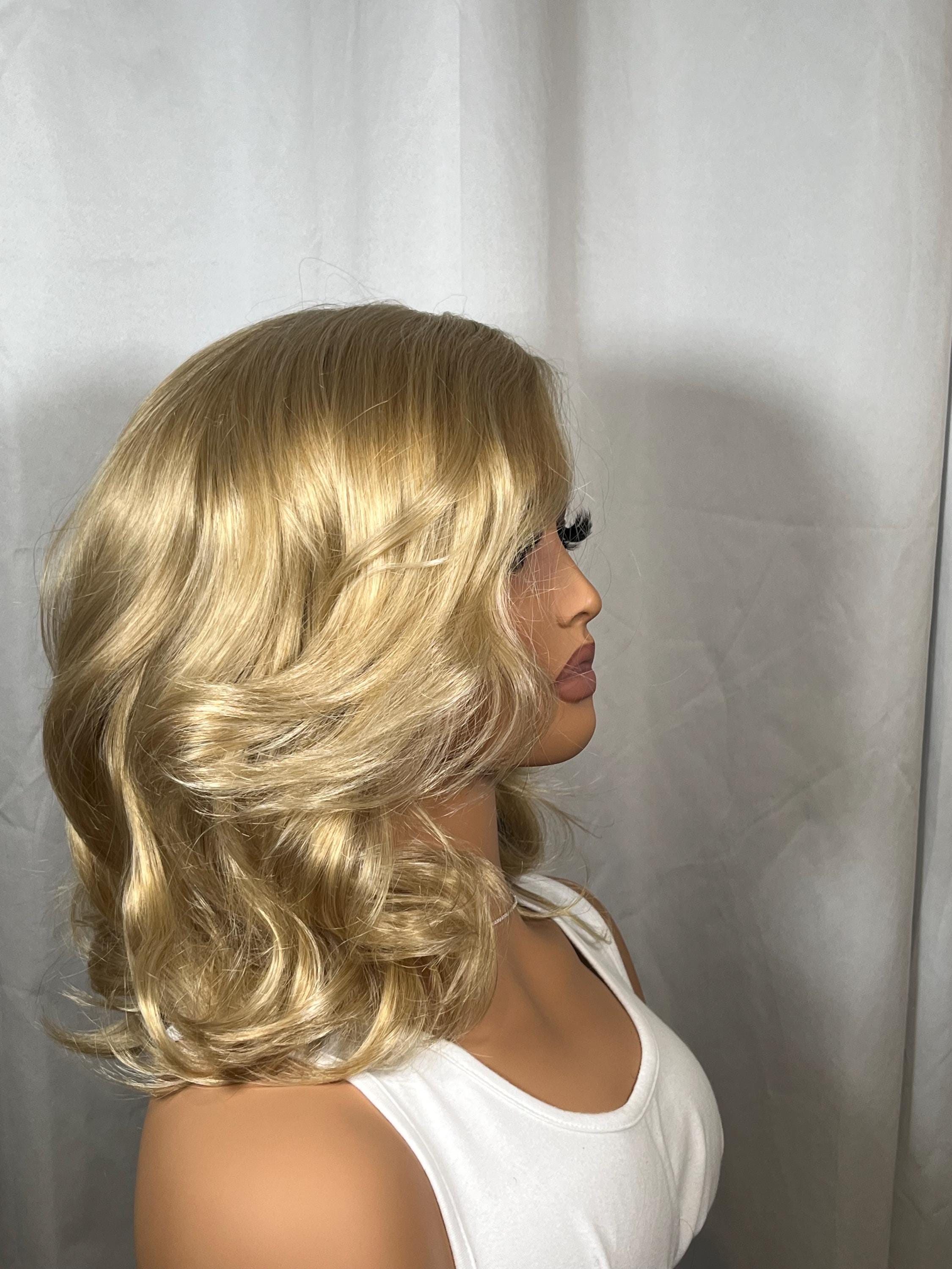 Blonde short wig with dark roots Premium Synthetic fibers no glue no lace wig