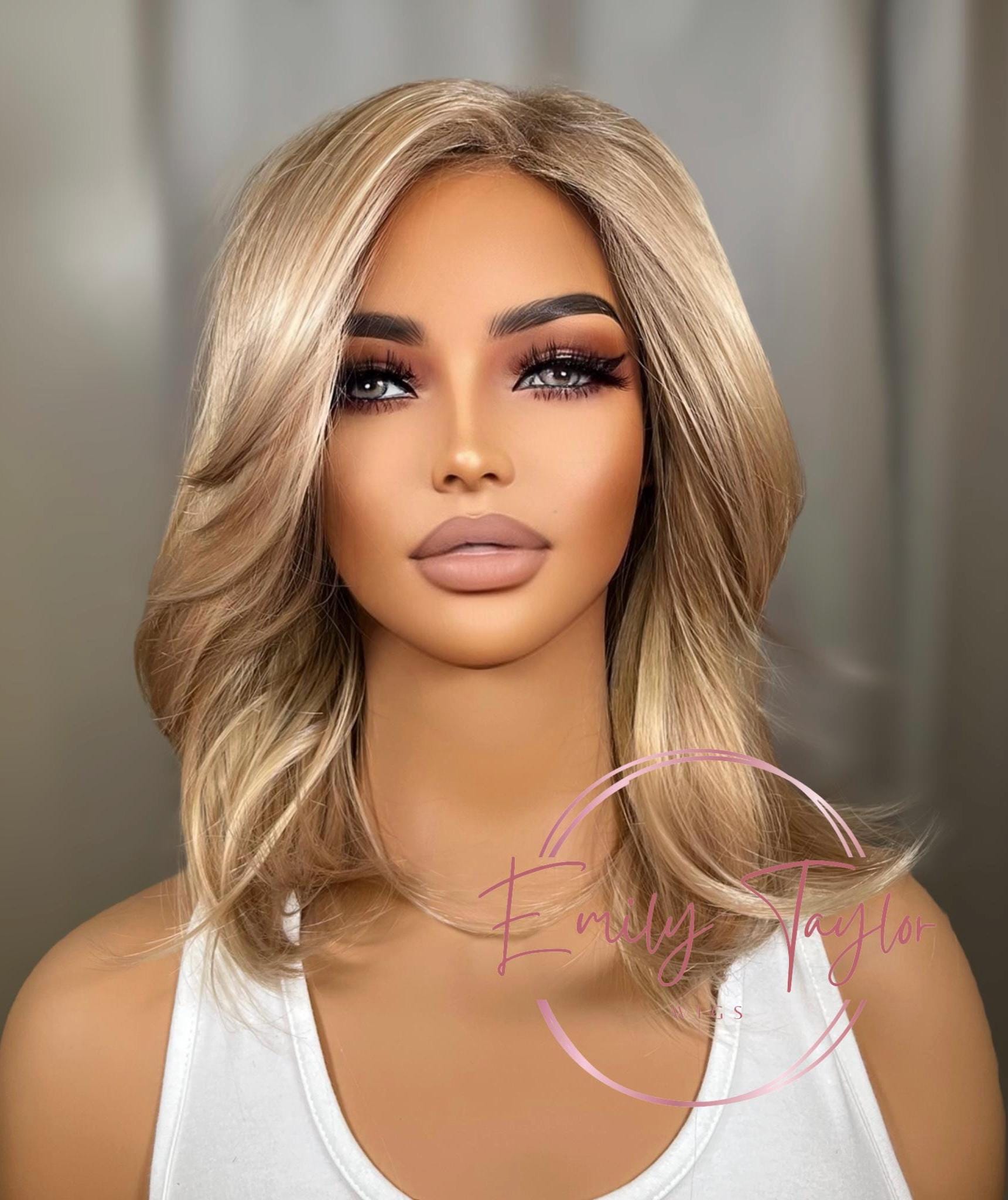 Light Blonde wig with side bangs Premium Synthetic fibers glueless wig woman call alopecia chemo gift