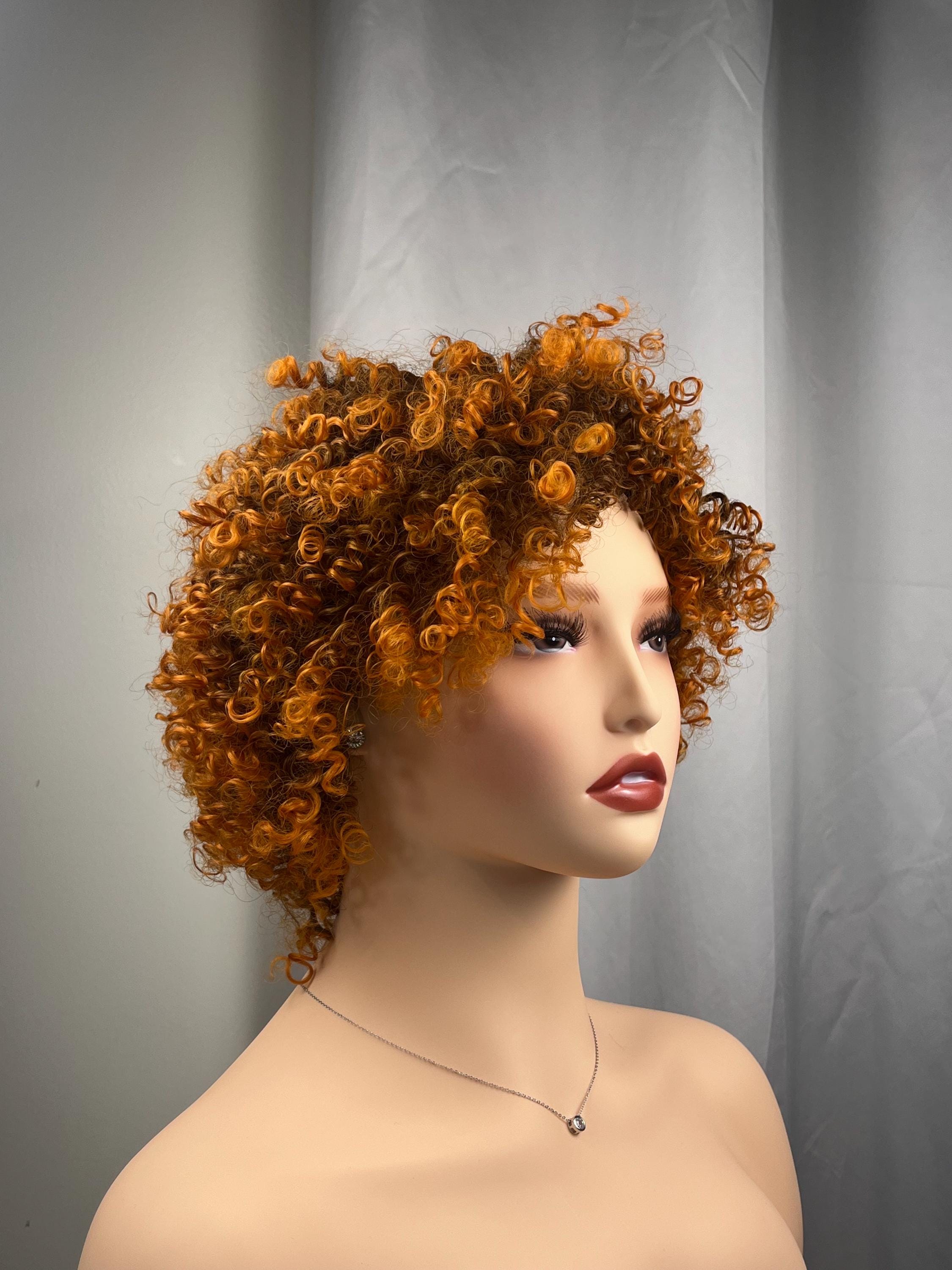 Ginger curly Afro wig with dark brown roots Premium Synthetic fiber wig long wig for women hair loss alopecia