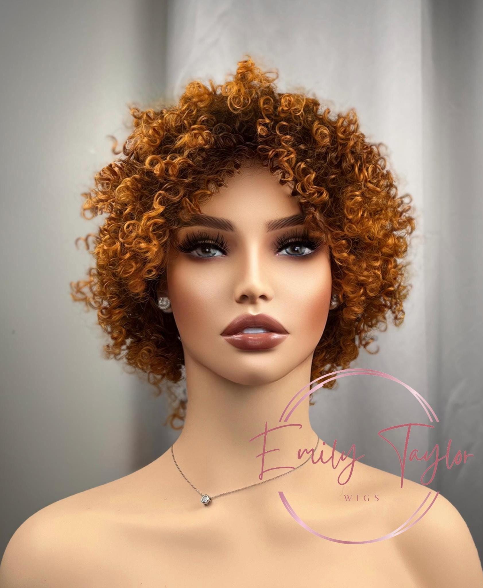 Ginger curly Afro wig with dark brown roots Premium Synthetic fiber wig long wig for women hair loss alopecia