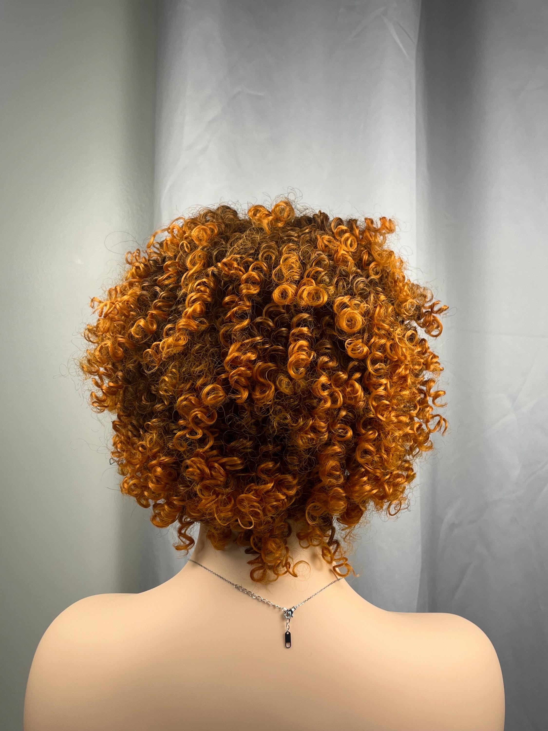 Ginger curly Afro wig with dark brown roots Premium Synthetic fiber wig long wig for women hair loss alopecia