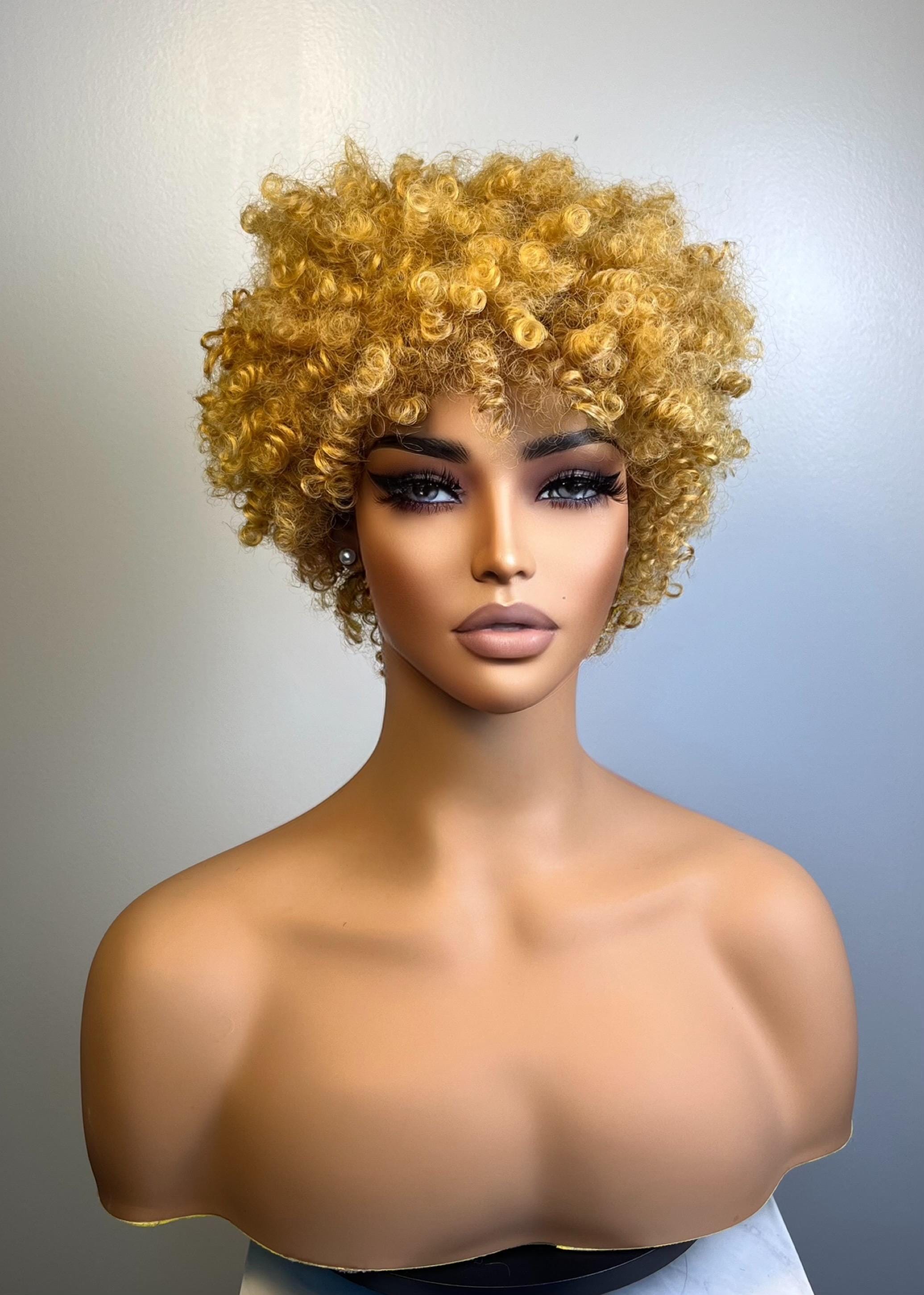 Blonde curly Afro wig Premium Synthetic fiber| availabile in color 33/27 1b/613  blonde for women with hair loss chemo alopecia